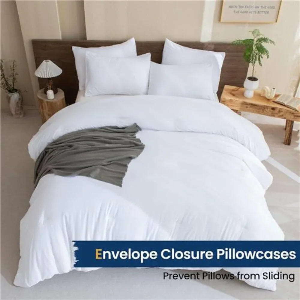 Classic Pure White Comforter Queen Size, 3 Pieces Boho Comforter Set